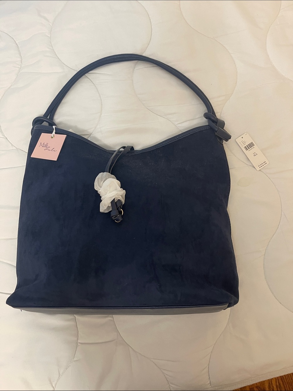 Navy Suede Shoulder Hobo Bag